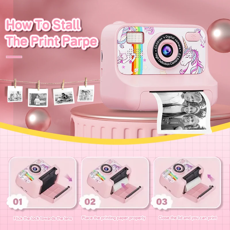 Summer 4000w Pixels Dual Lens 2.4inch 16X Zoom Kids Camera Instant Print Kids Camera for Kids for ages 3-12 Girls Boys Giftskids