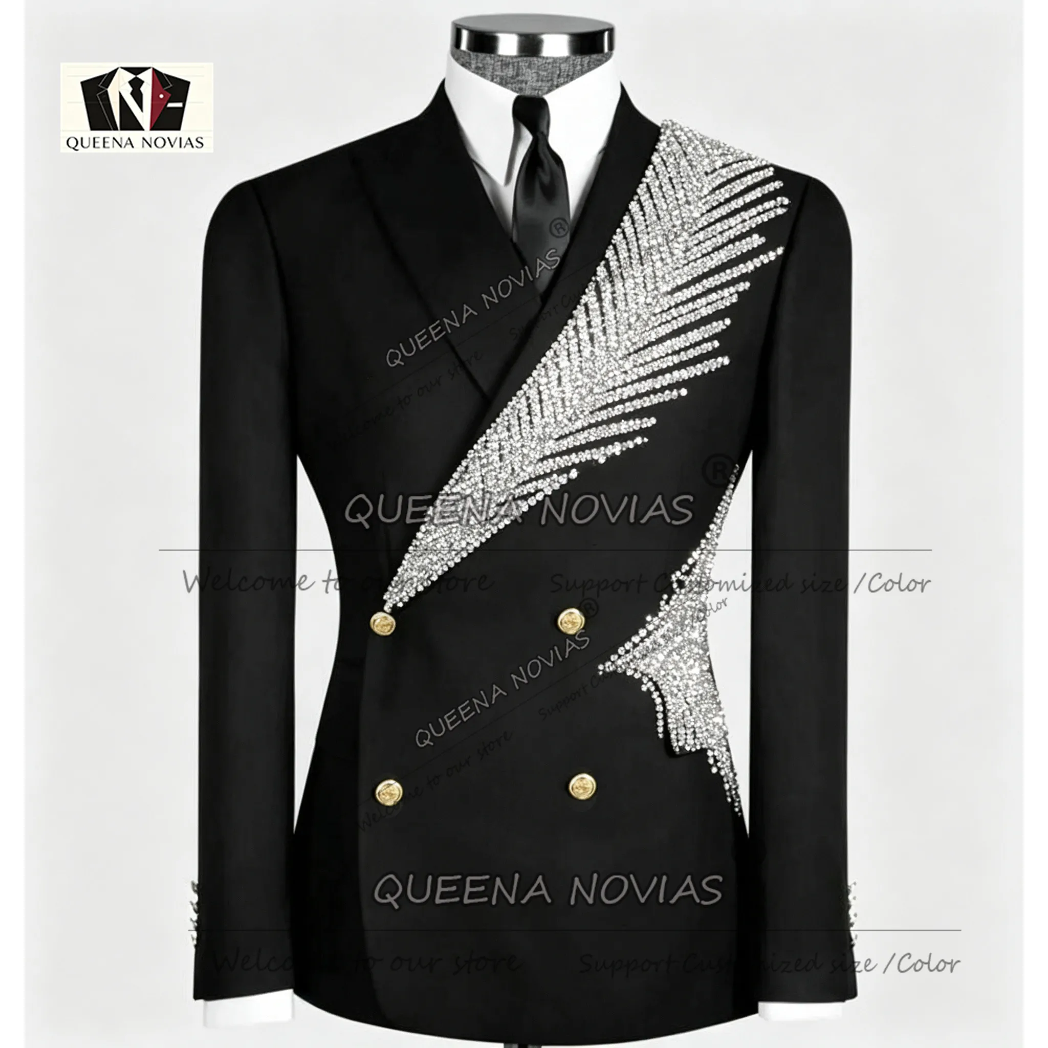 Handmade Heavy Beading Sequin Suits Men 2 Piece Sets Double Breasted Groom Prom Blazer Customized Man Wedding Tuxedo Trousers