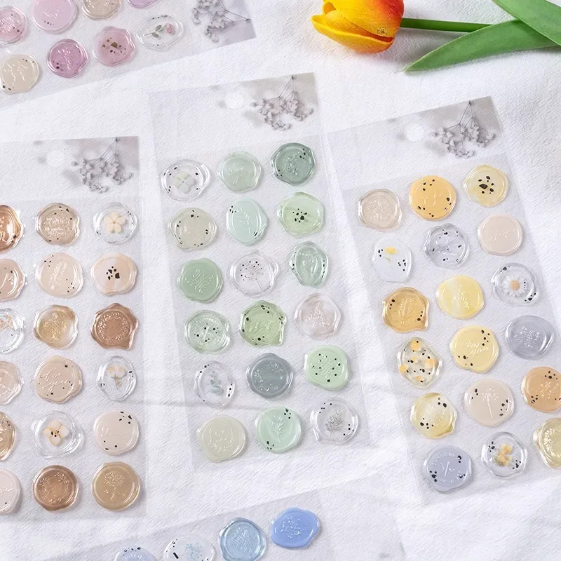 18pcs/set Wax Seal Stamp Shape Stickers Card Making Envelope Sealing Stickers Scrapbook Journal Planner Decorations Stationery