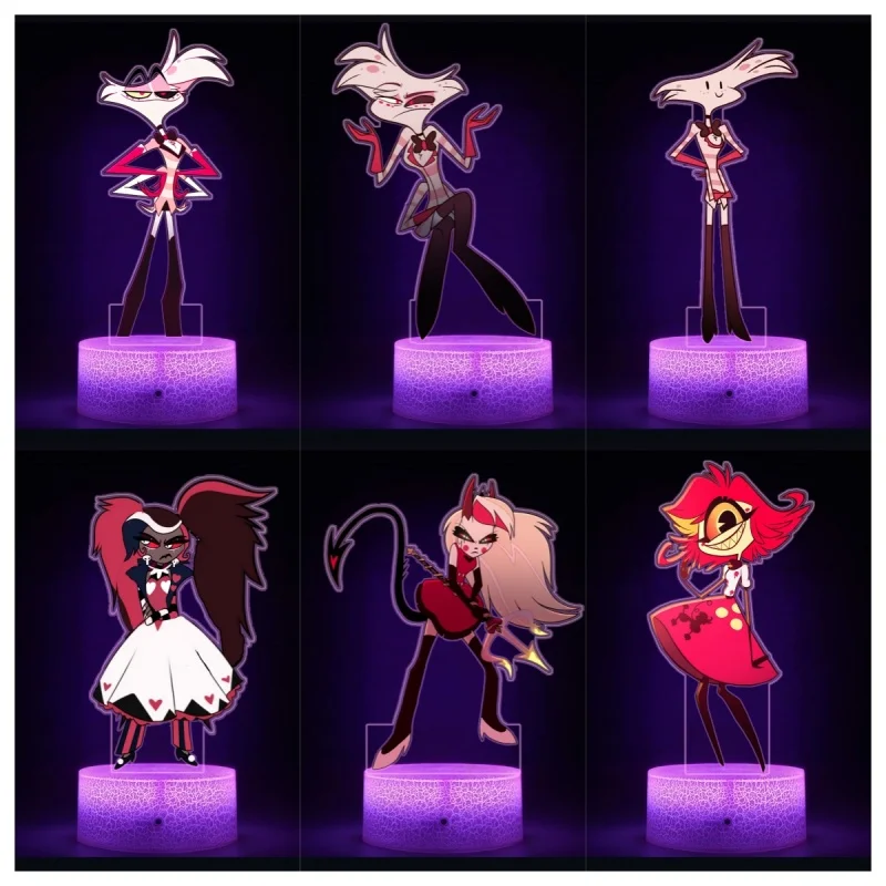 Luz noturna para hazbin hotel helsa von eldritch alastor acrílico led candeeiro de mesa sala legal decoração coleção fãs presentes