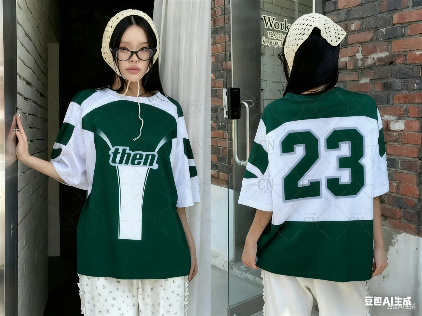 الكورية نمط جديد 23 طباعة الجرافيك تي شيرت س الرقبة ملابس رياضية فضفاضة قصيرة الأكمام المألوف الشارع ارتداء Y2k تي شيرت المرأة #5