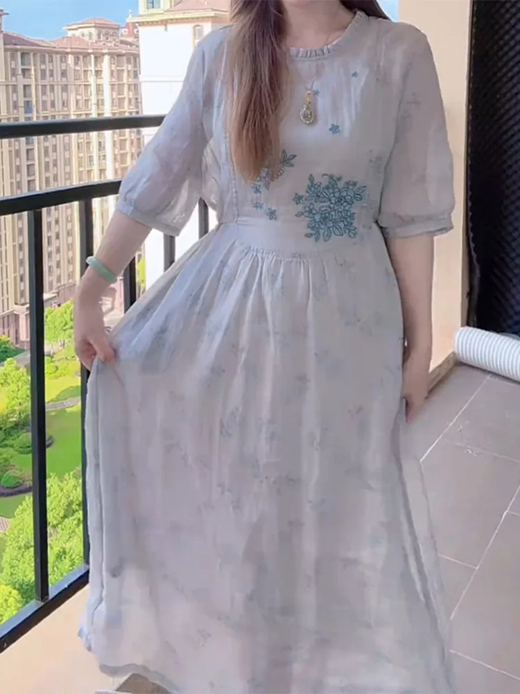 

Новая женская летняя повседневная юбка в китайском стиле с завышенной талией, скрывающая живот, стройнящая, средней длины, с круглым вырезом, А-силуэт