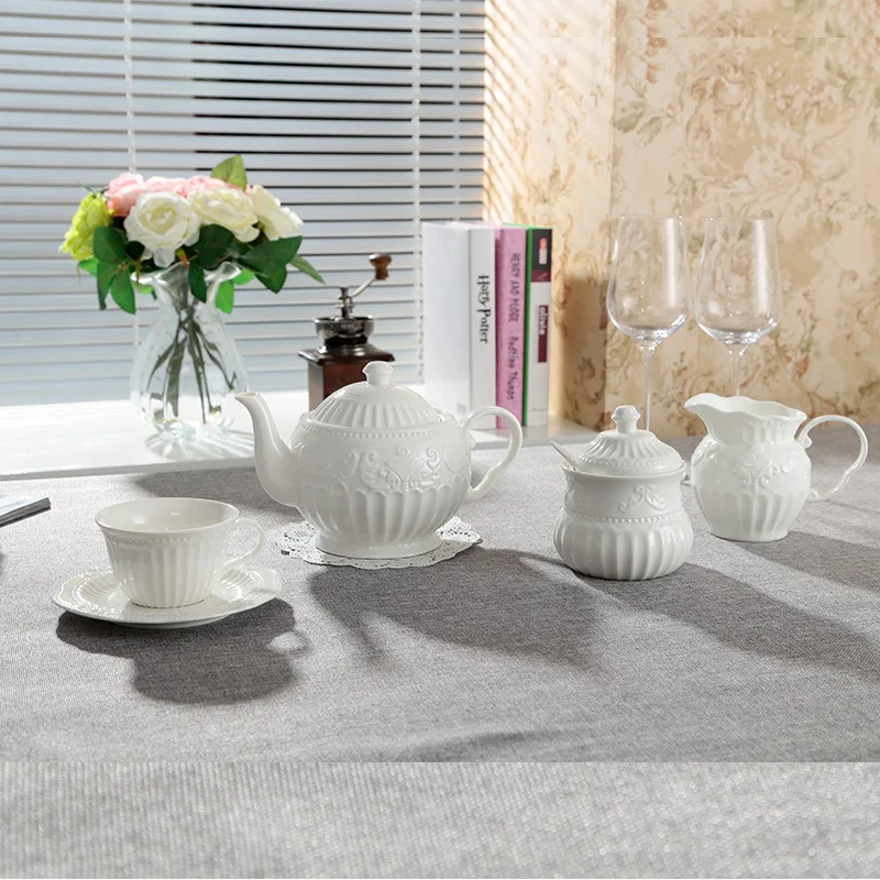 Britain Baroque Art Relief Sugar Bowl And Creamer Pots Set Luxurious Court Ceramic Kitchen Kitchenware Rococo Coffee Milk Jug