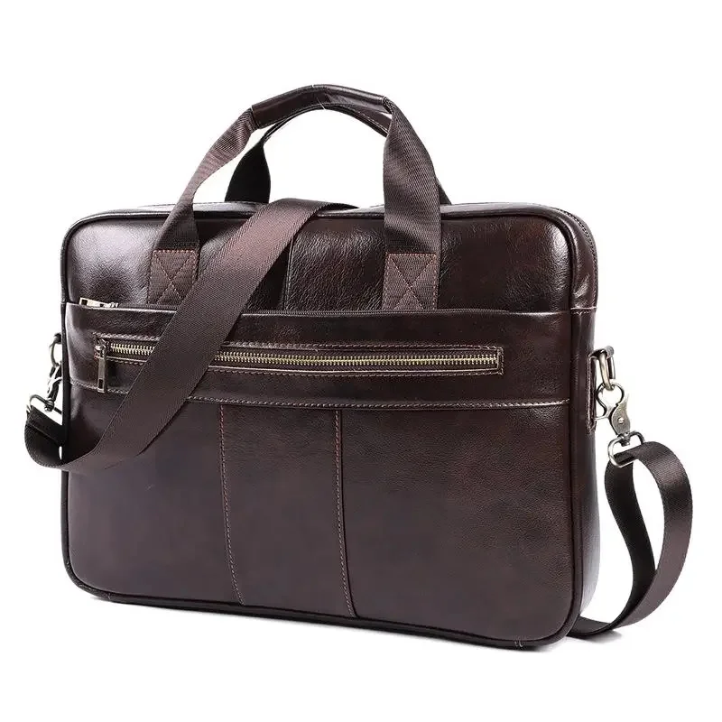 Maletín Vintage de cuero genuino para hombre, bolso de negocios para oficina, bandolera de hombro para ordenador portátil de 15,6 pulgadas