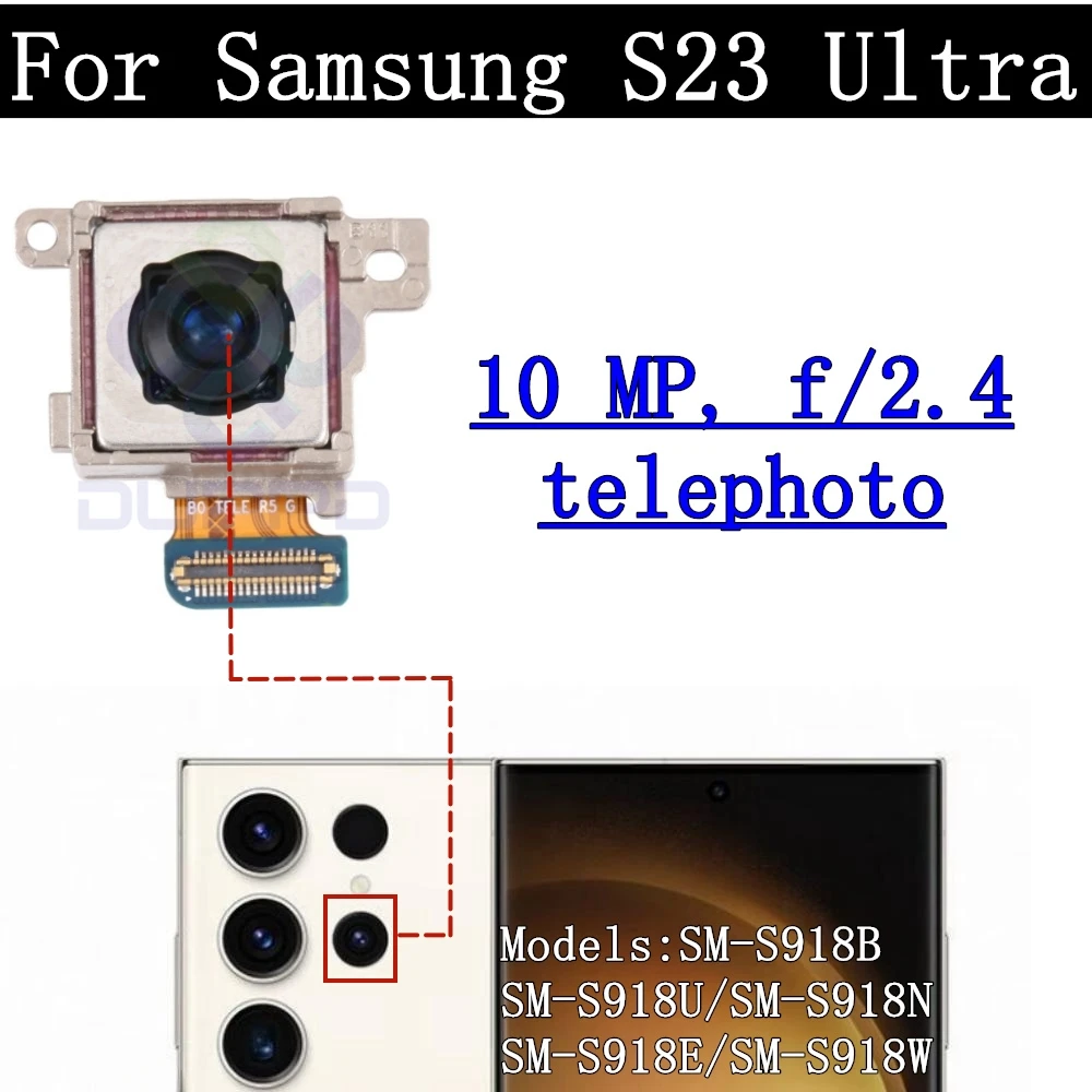 Rear Camera Module Flex Cable for Samsung Galaxy S23 Ultra, Front Selfie, Small Facing, Main Back Camera Frame, Glass Lens