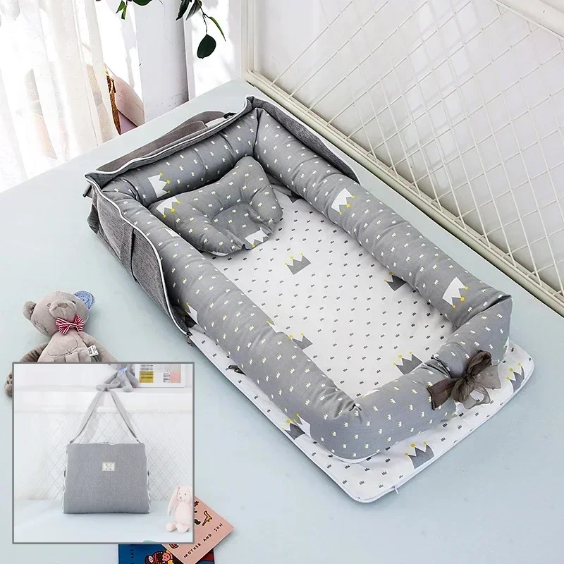 New Infant Cotton Cradle Crib Newborn Basket Bassinet Newborn Bed Portable Baby Nest for Boys Girls Travel Bag Cot Cushion Gift