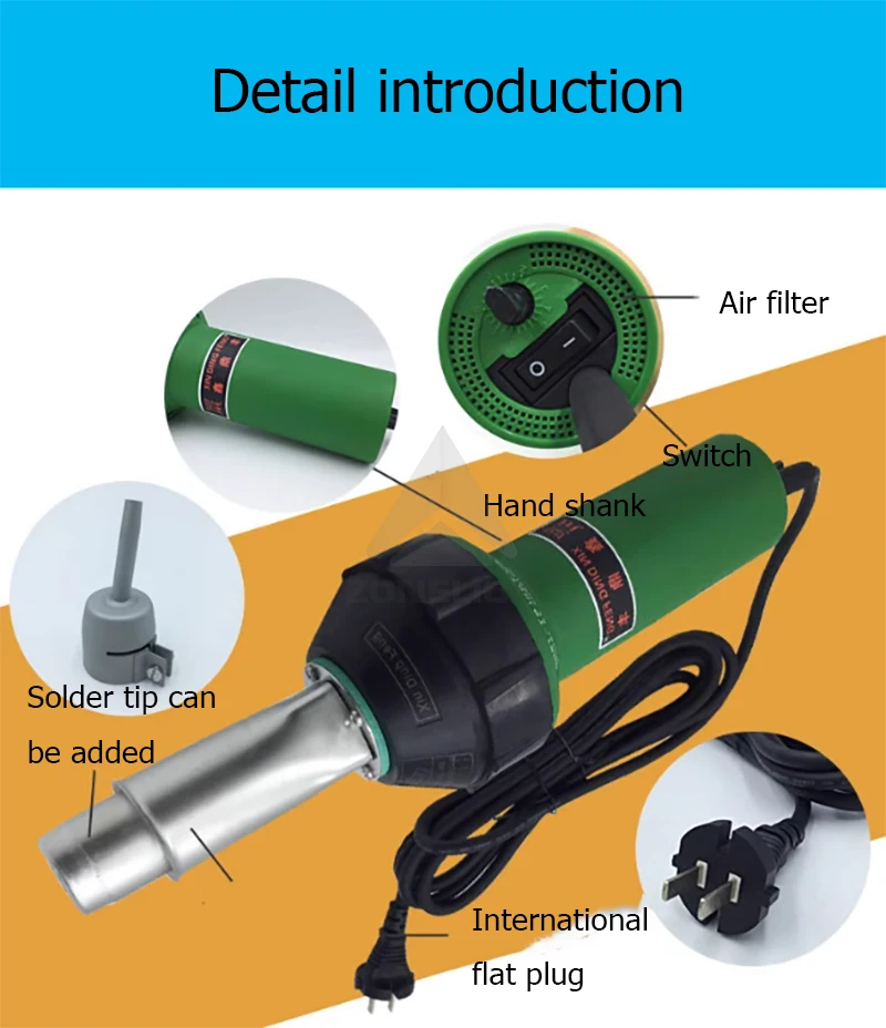 Ventilatore di aria calda in plastica 230V 3400W per saldatura/restringimento/essiccazione e pistola termica per saldatura a bitume