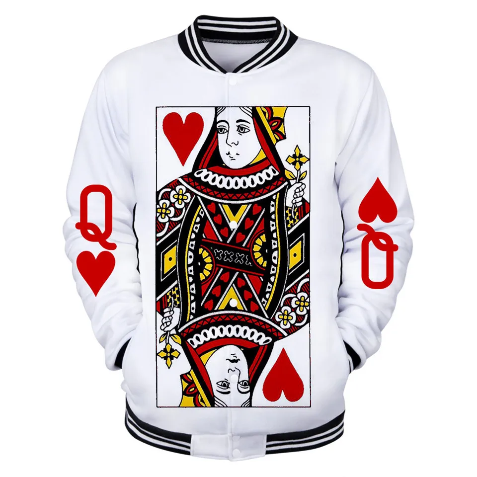 Coats Playing Cards Poker K Q print 3D Stand Collar Hoodies Men Women Casual Sweatshirt KING QUEEN Jacket Clothes