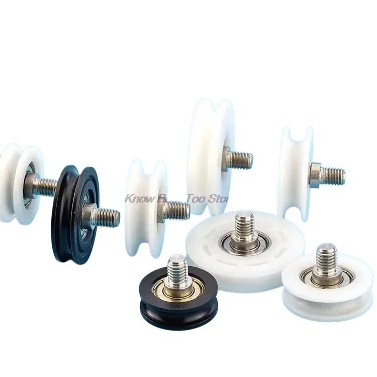 5PCS M8 Threaded Screw U Groove Wheel Plastic Coated Bearing Flat Pulley Drawer Nylon Roller Guide Wheel