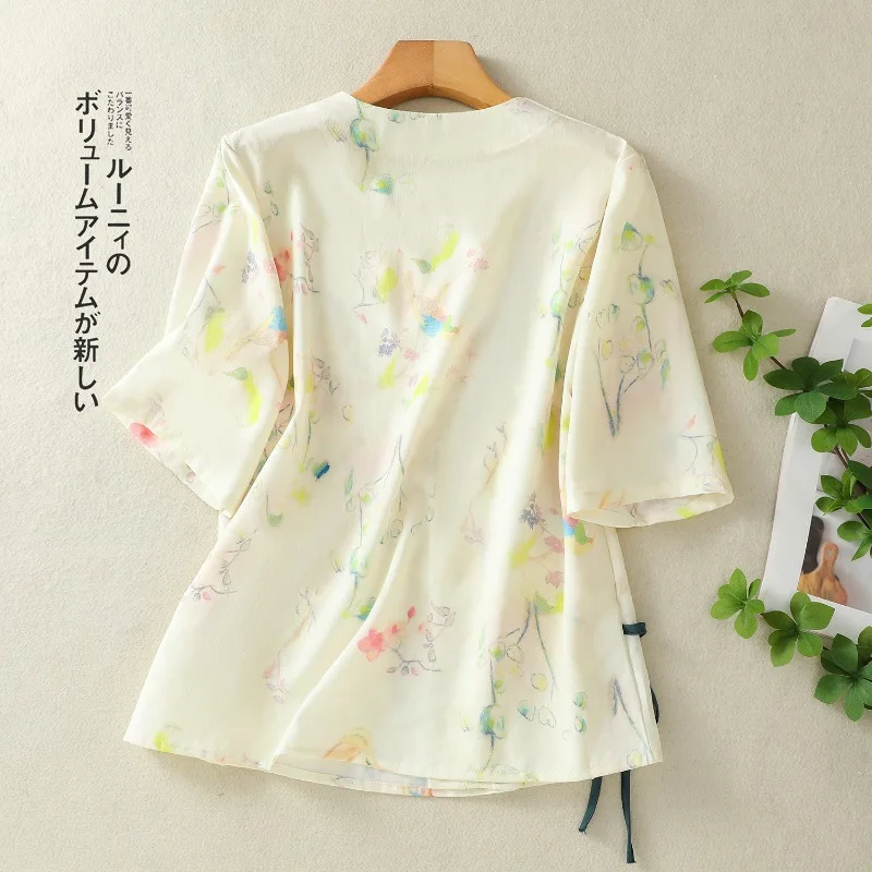 Vintage Bedrukte Damesoverhemden Trend 2024 Zomer Chinese Stijl Kleding Verkoop Katoenen Linnen Korte Mouwen Tops Vrouwen Blouses