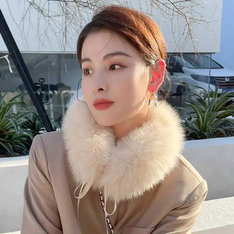 Fox Fur Scarf Furry Fur Collar For Women Coat Hood Decor Neck Keep Warm Scarf Natural Fox Fur Scarves Luxury Thick Fur Shawl