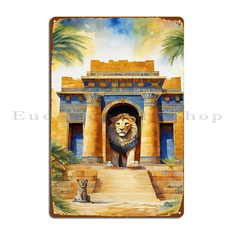 Cartel de Metal León de Babylon Ishtar Gate Mesopotamia Palm Tre, decoración impresa para cine, cartel clásico de estaño