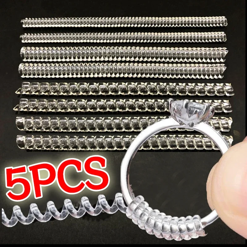 5PCS Einstellbare Unsichtbare Ring Größe Reduzierer Werkzeuge Spirale Frühling Basierend Ringe Transparent Spanner Größenänderung Werkzeuge Schmuck