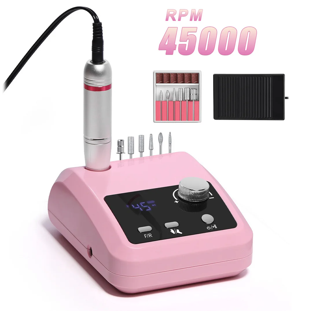 45000RPM Electric Nail Drill Machine for Nails Electric File HD Display Metal Manicure Pen Professional Nail Lathe Sander