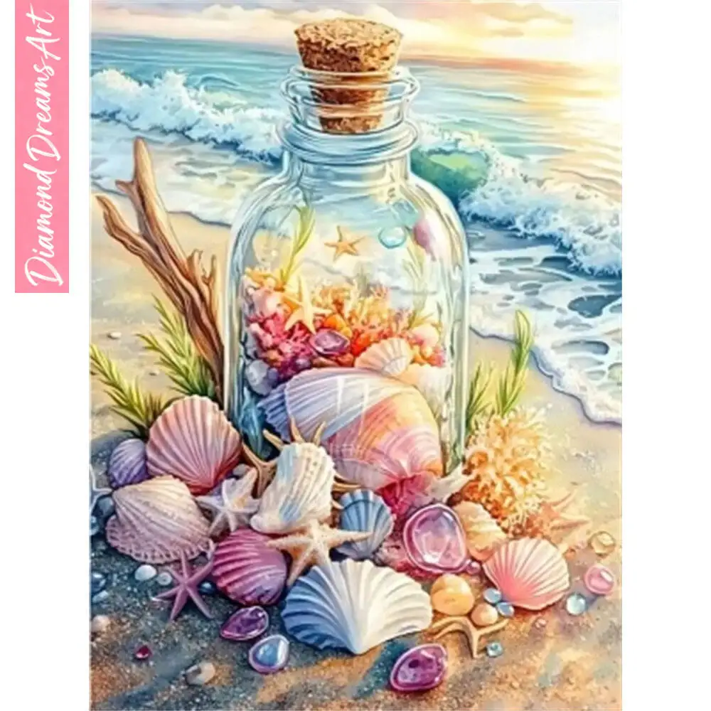 

Full Square Round Diamond Mosaic Drift Bottle DIY Diamond Painting Kits Seaside Shell Scenery Art Wall Decor,frameless