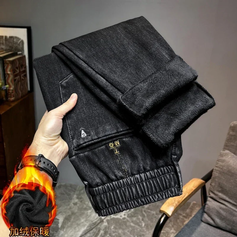 New Winter Brand Men's Fleece Jeans Loose Casual Thickened Warm Denim Trousers Streetwear Trend Fashion Versatile Men's Pants