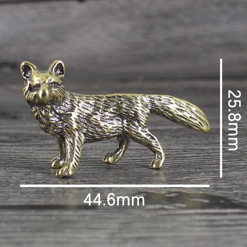 △ Solid Brass Fox Figurines Miniatures Desk Ornaments Tea Pet Crafts Retro Small Animal Statue