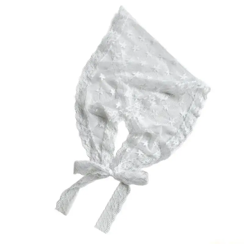 31BF Sheer Lace Flower Head Scarf Triangular Kerchief Headwrap for Women Music Festival