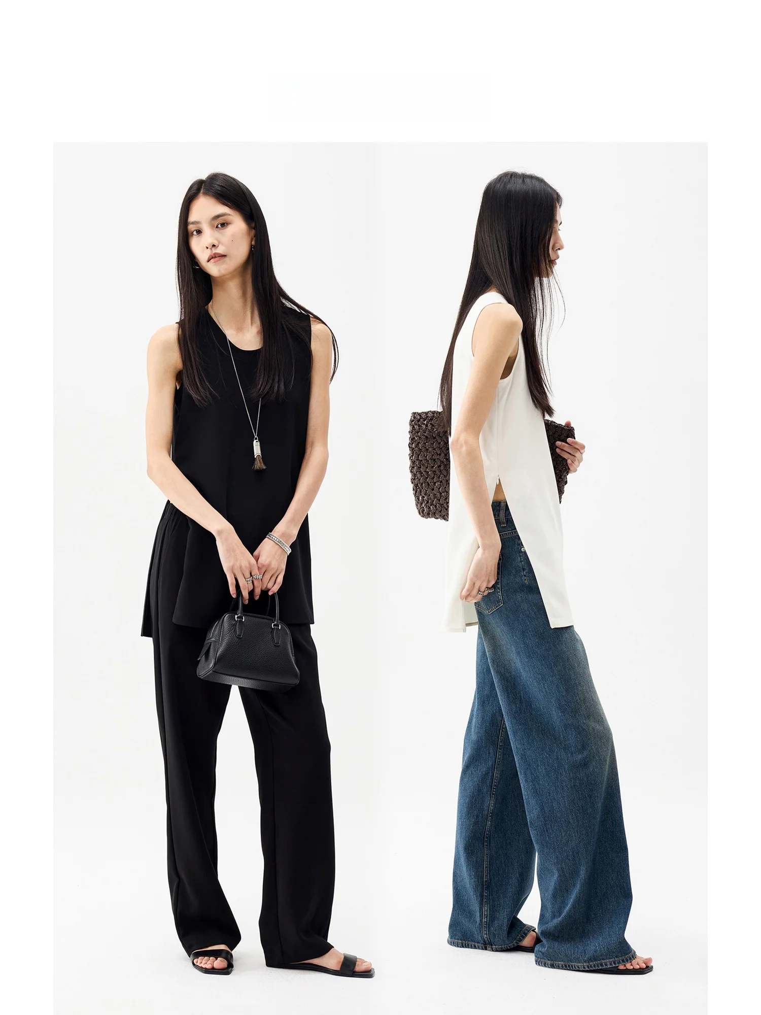 

Fashionable Acetate Double-Sided Lurex U-Neck Sleeveless Top with Side Zipper Straight Fit Women's Vest Outerwear for Summer