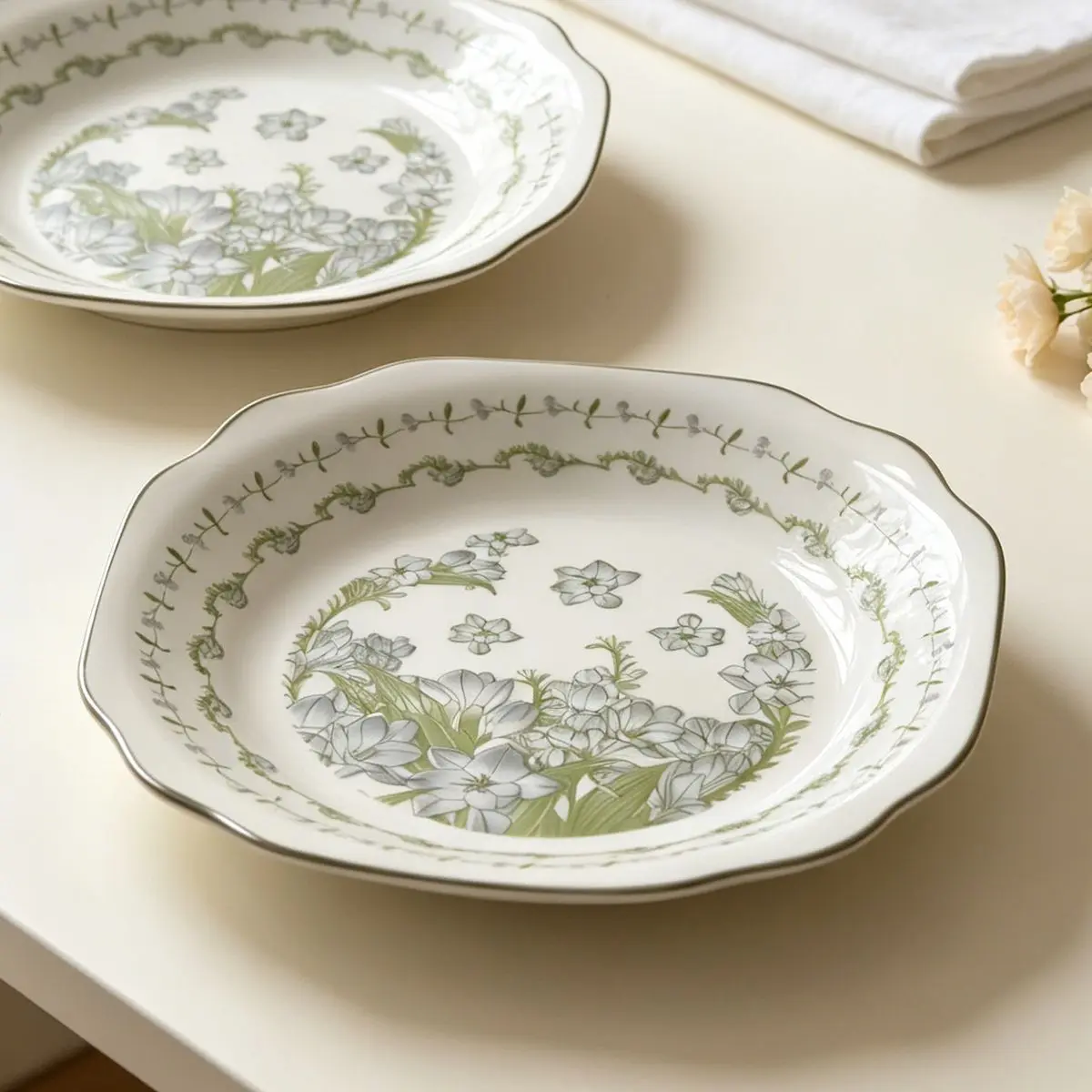 9 Inch Ceramic Plate New Style High Gloss Under Glaze Color Chinese Plate For Home Fruit Salad Cold Dish Serving Tray