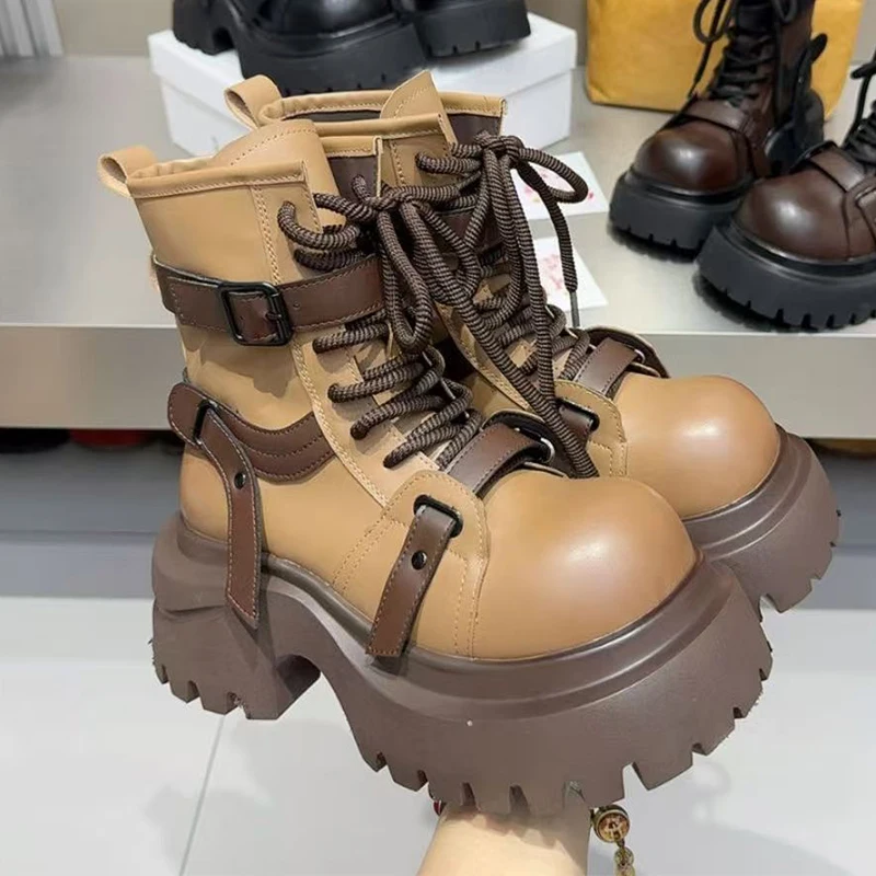 

Women's Boots High Heels Casual Sport Shoes Platform Fashion Woman Ankle Boots 2025 Winter New Designer Female Motorcycle Botas