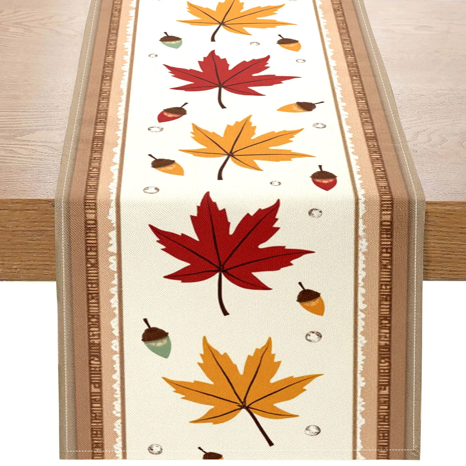 1Pc Autumn Maple Leaf Theme Table Runner with Maple Leaf and Straw Basket Pattern, Fit for Fall Banquet, Pastoral Restaurant, Home Decor, Photography Background Scene.
