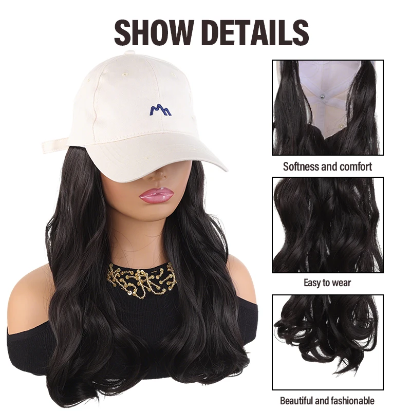 Trendy Long Body Wave Hair Wig Hat in Beige, Synthetic Baseball Cap with Integrated Hair for Women, Perfect for Casual Outfits & view 5