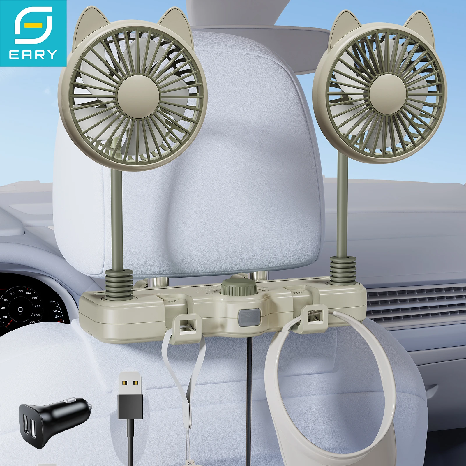 Eary USB Car Cooling Fan for Backseat 5V/2A Powerful Electric Fan Flexible Hose Arm for Kid Rear Seat Headrest Portable Auto Fan