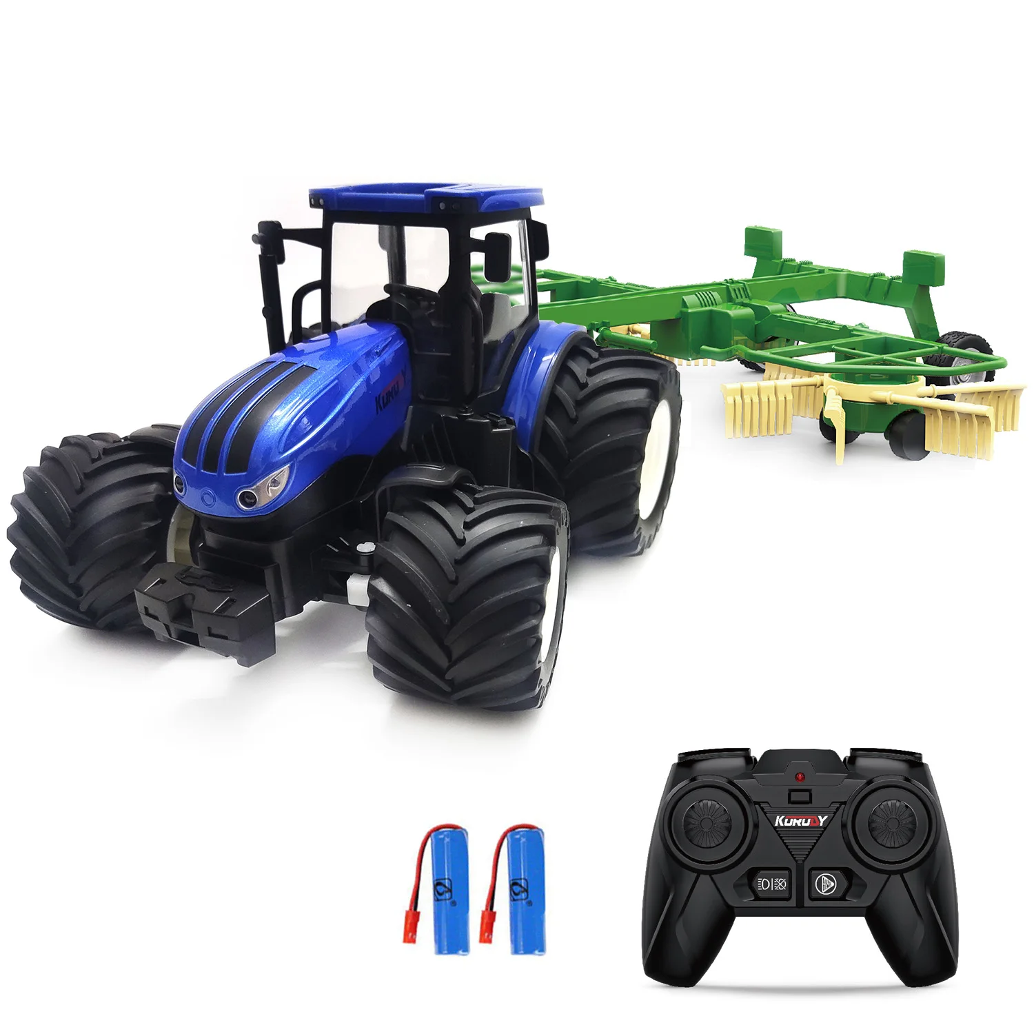 RC Truck Farm Tractor with 2 Rechargeable Batteries 1/24 High Simulation Construction Vehicle with Dual Rotary Swath Windrower