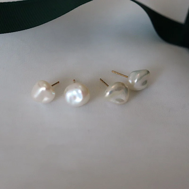 Mareora Delicate Small Flash Baroque Irregular Natural Freshwater Pearl Earrings 10-12mm 925 Sterling Silver Small Earrings