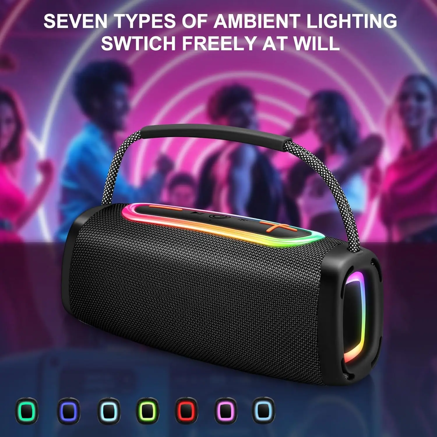 Portable Bluetooth Speaker RGB Lights Waterproof Wireless Speaker 24H Playtime Bluetooth 5.3 Outdoor Speaker with Mic.