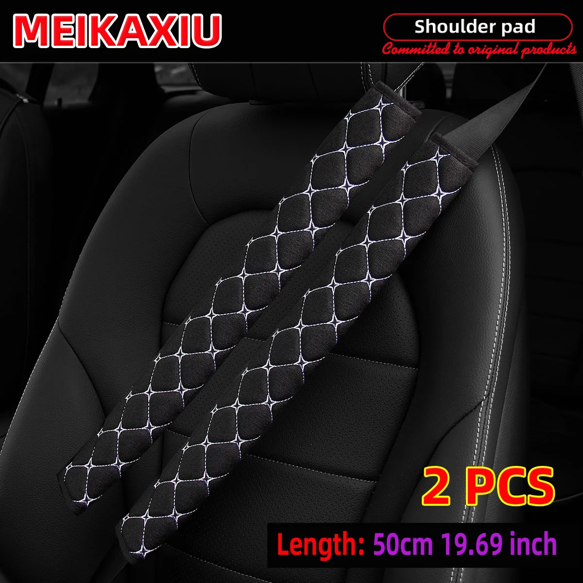 2 Stück, 50 cm, 19,69 Zoll, atmungsaktives Kunstleinen-Mesh-Stoffleder, mehrere Auto-Schulterschützer, Sicherheitsgurt-Dekorationen – Detail 11