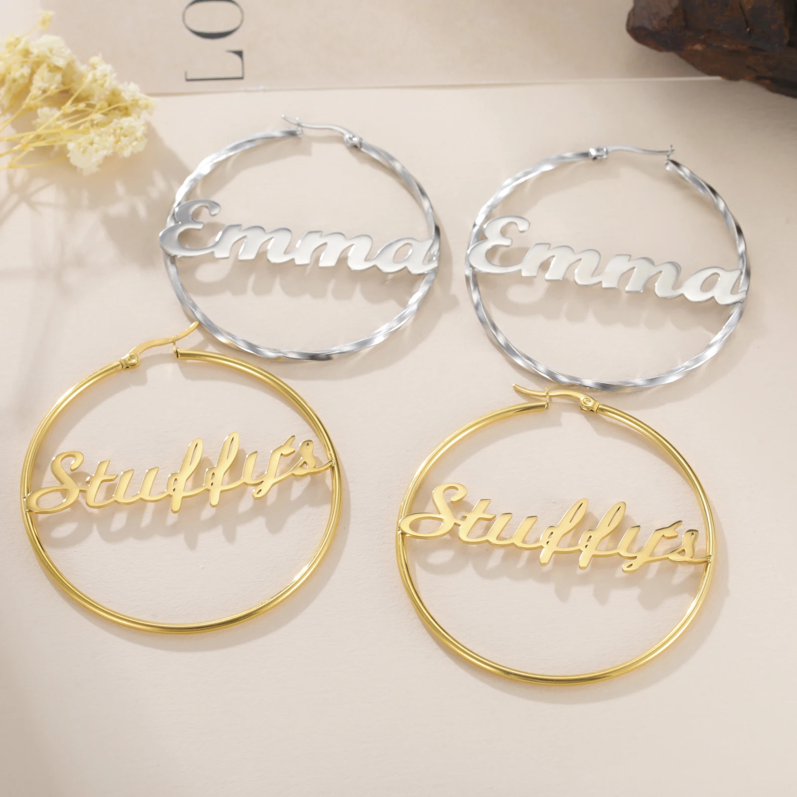 Lemegeton Customized Name Earrings 30 40 50mm Hiphop Hoop Earring Women Stainless Steel Jewelry Trend Personalized Birthday Gift