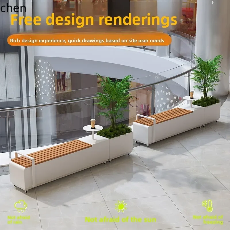 Outdoor Stainless Steel Flower Box Seat Combination Coffee Table Seat Commercial Street Fence Flower Slot