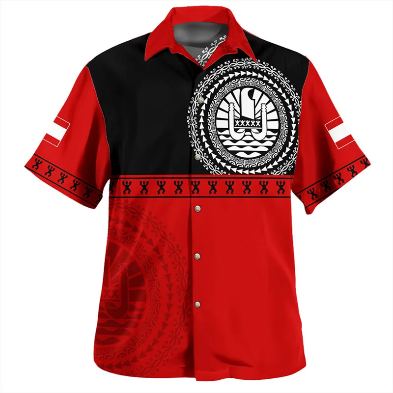 Zomer 3d Vintage Frans Polynesië Tahiti Nationale Vlag Printig Shirts Tahiti Embleem Grafische Korte Shirts Mannen Mode Blouse Top