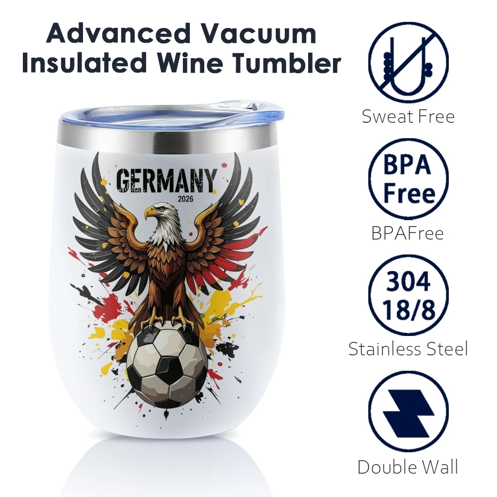 Famosas Botellas Térmicas de Arte Alemán de 12oz, Vaso Aislado para Vino con Tapa, Taza de Vacío de Doble Pared para Bebidas Frías y Calientes, Taza de Viaje Deportiva