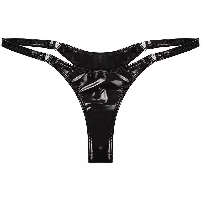ملابس داخلية نسائية مثيرة منخفضة الخصر ذات مظهر رطب من الجلد PVC على شكل حرف T من الخلف ثونج جي سترينج مقاس كبير ملابس داخلية مثيرة للنوادي الليلية لامعة وناعمة #5