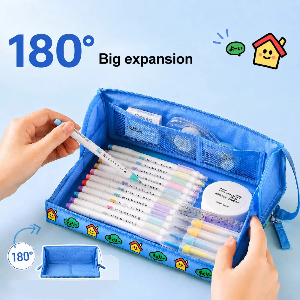 Japan KOKUYO Campus Pencil Case Horizontal Opening 180° Flat Open Cute Multi-functional Storage Student Stationery