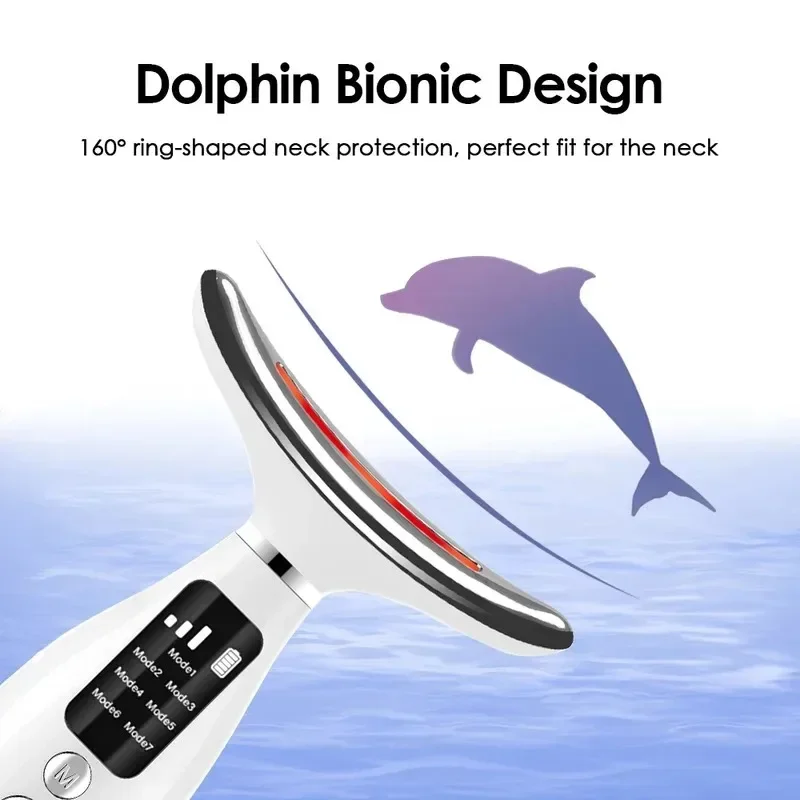 7 ألوان أضواء LED جهاز تجميل الوجه والرقبة تدليك الاهتزاز تحسين خطوط الرقبة الاستخدام المنزلي آلة رفع الوجه 7 طرق 3 مستويات