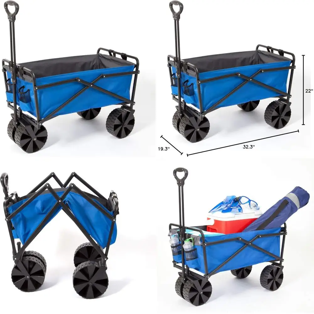 Heavy Duty 150 Pound Capacity Collapsible Folding Outdoor Utility Cart Wagon with All Terrain Plastic Tires for Portable Use