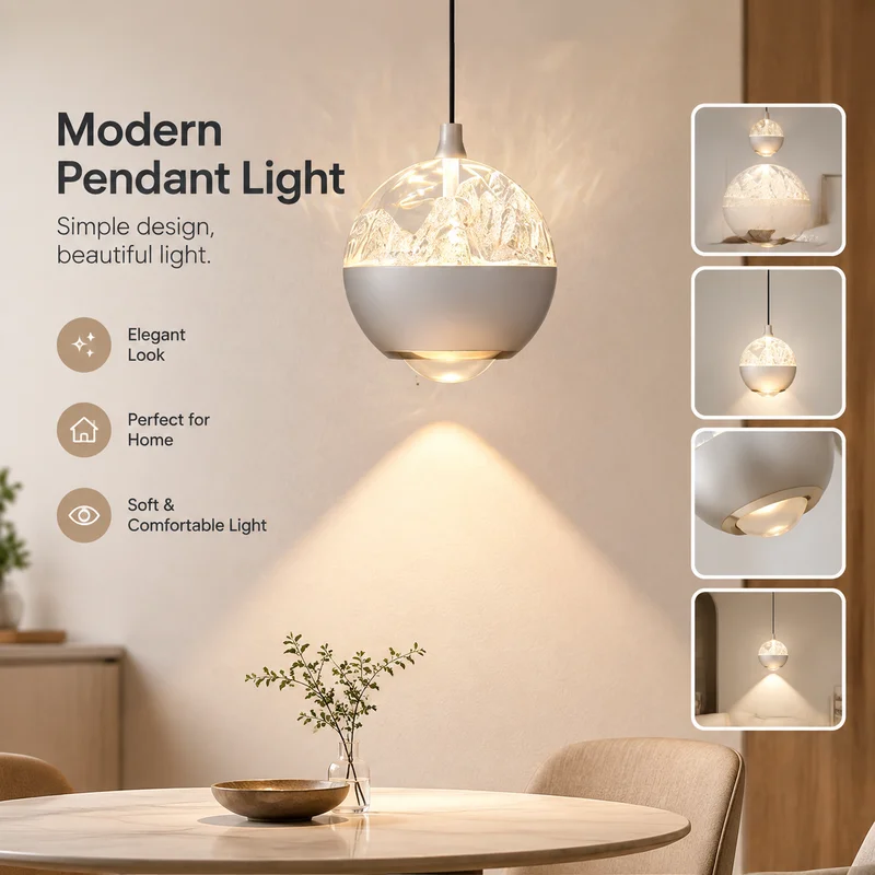 Pendant Light Modern Minimalist Crystal Hanging Lamp Adjustable LED Ceiling Fixture in Bedroom Living Room Home Decor Chandelier
