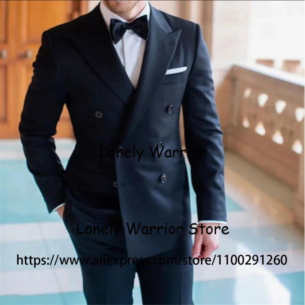 

Fashion Navy Blue Mens Suits Double Breasted Slim Fit Wedding Groom Tuxedo Banquet Blazer Costume Homme 2 Piece Set Jacket Pants