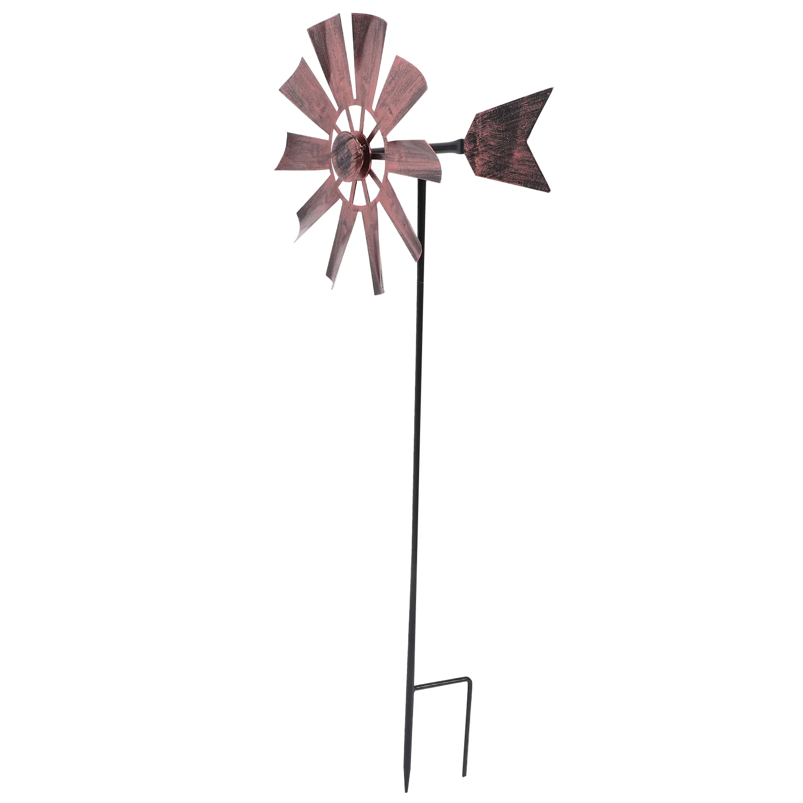 

Wrought Iron Metal Windmill Garden Decoration Decorative Windmills Vane Coffee-colored Rotatory Rust-resistant Adorable