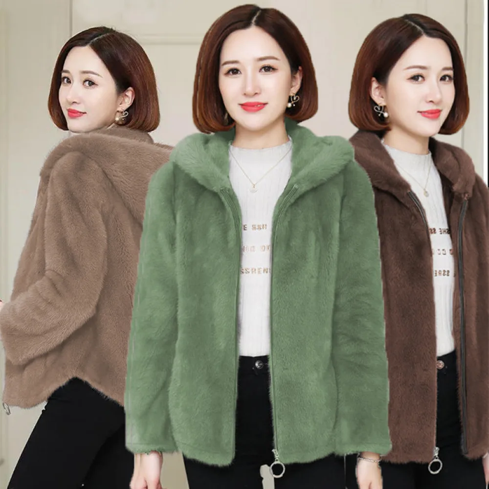 Padded and Thickened Women\'s Jacket Double-sided Coral Velvet Autumn and Winter Korean Version of the Loose Hooded Warm Sweater