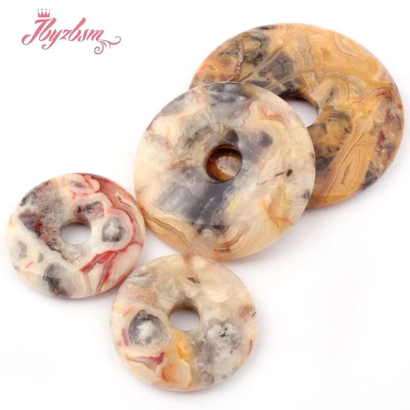 Natural Crazy Lace Agate Donut Circle Round Beads Stone For Necklace Pandant Earring Jewelry Making 1 Pcs 30/40/50mm