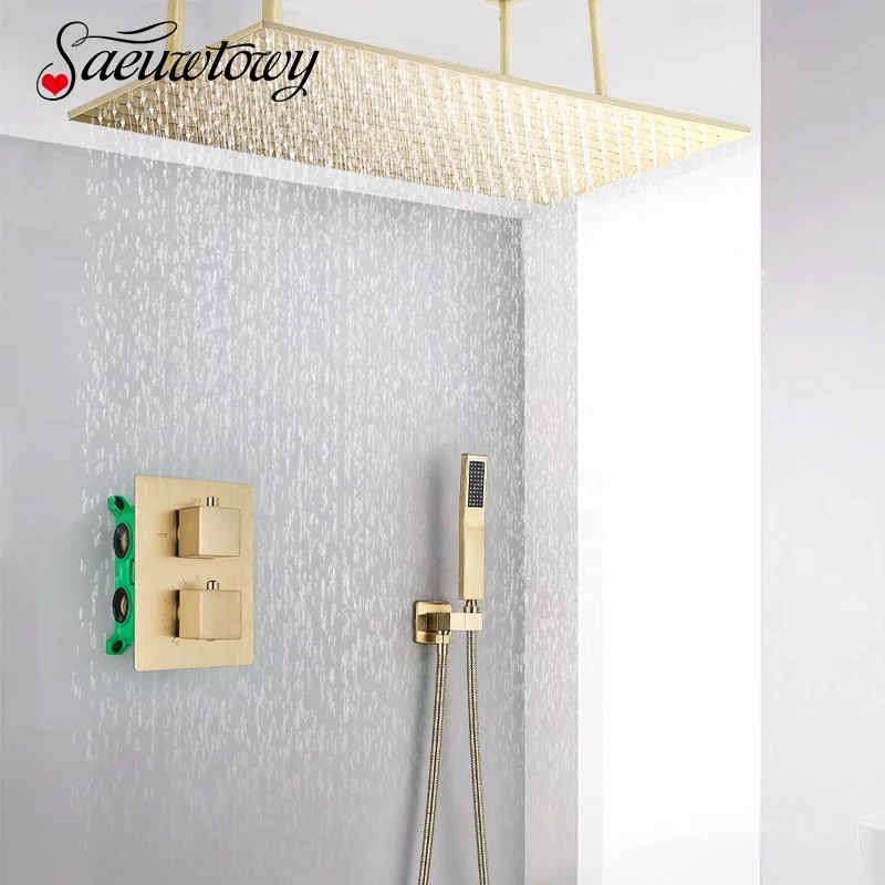 Bathroom Shower Faucet Luxury ceiling 40*80cm Shower Head Embedded Thermostatic Mixer Valve Handshower with Holder