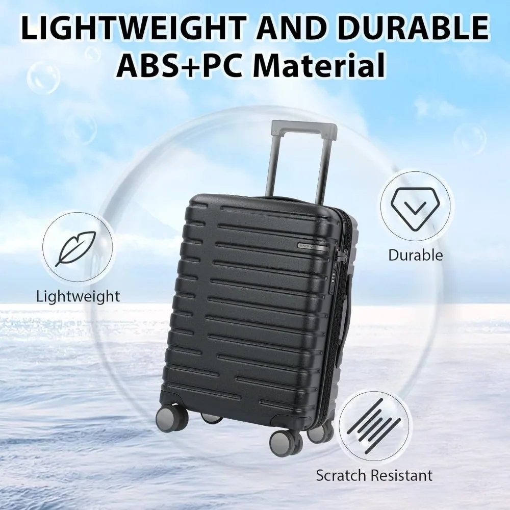 Expandable Hard Shell Spinner Luggage, Airline Approved Carry-On Suitcase with TSA Lock, 21x14x9 Inches Travel Companion