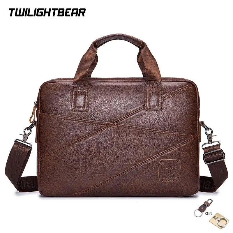 New Men\'s Cowhide Briefcases Cow Leather Business Handbag High Quality Leather Shoulder Bags Gift Leisure Laptop Bag A2G0403