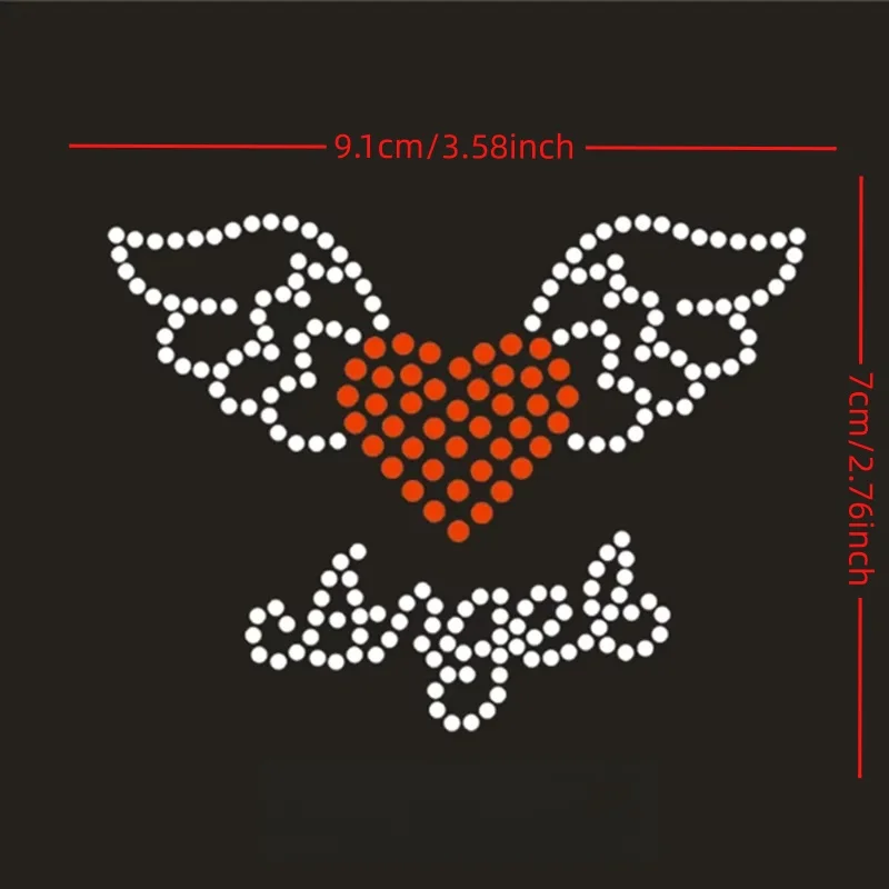 

2pc/lot Heart Angel Wings Iron on Transfers Motif Design Rhinestone Fix with Glue Hot Fix DIY Craft Supplies