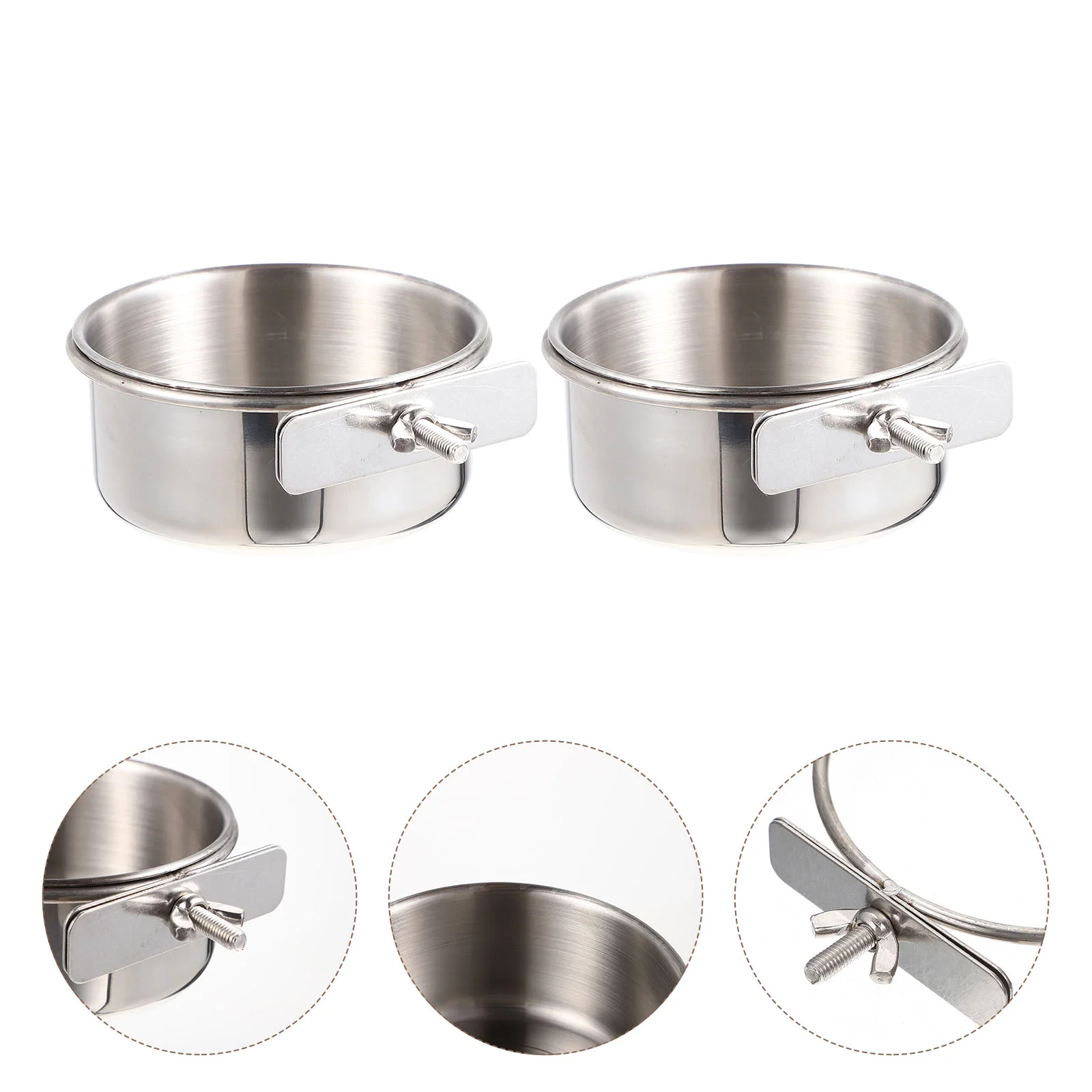 2 Sets Parrot Cage Food Dish Bowl Rabbit Toys Bird Feeding Cup Container Silver Travel